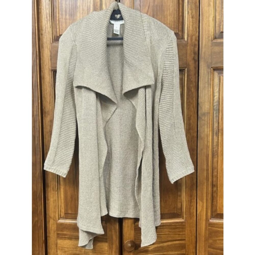 Kenar Small OpenTan Cardigan Wide Collar Waterfall Front Sweater